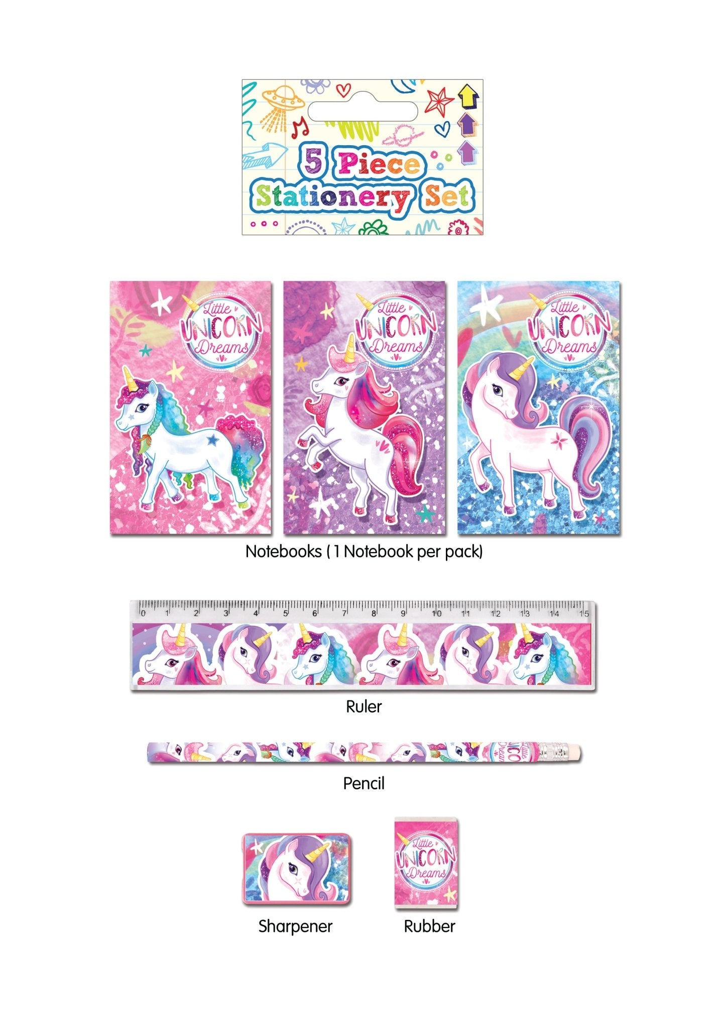 12 X 5pc Unicorn Stationery Sets - Bulk Bargain