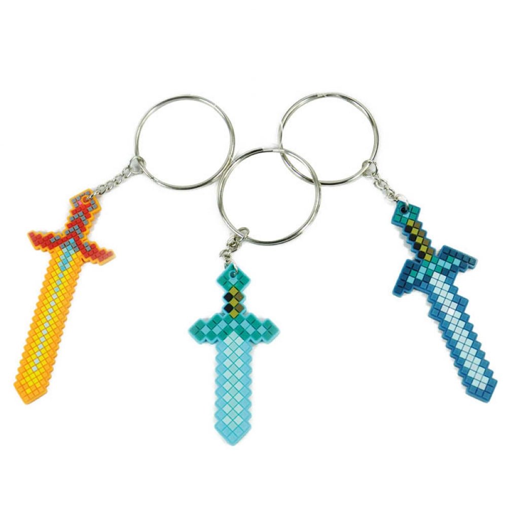 12 x Pixel Sword Keyrings Assorted - Bulk Bargain