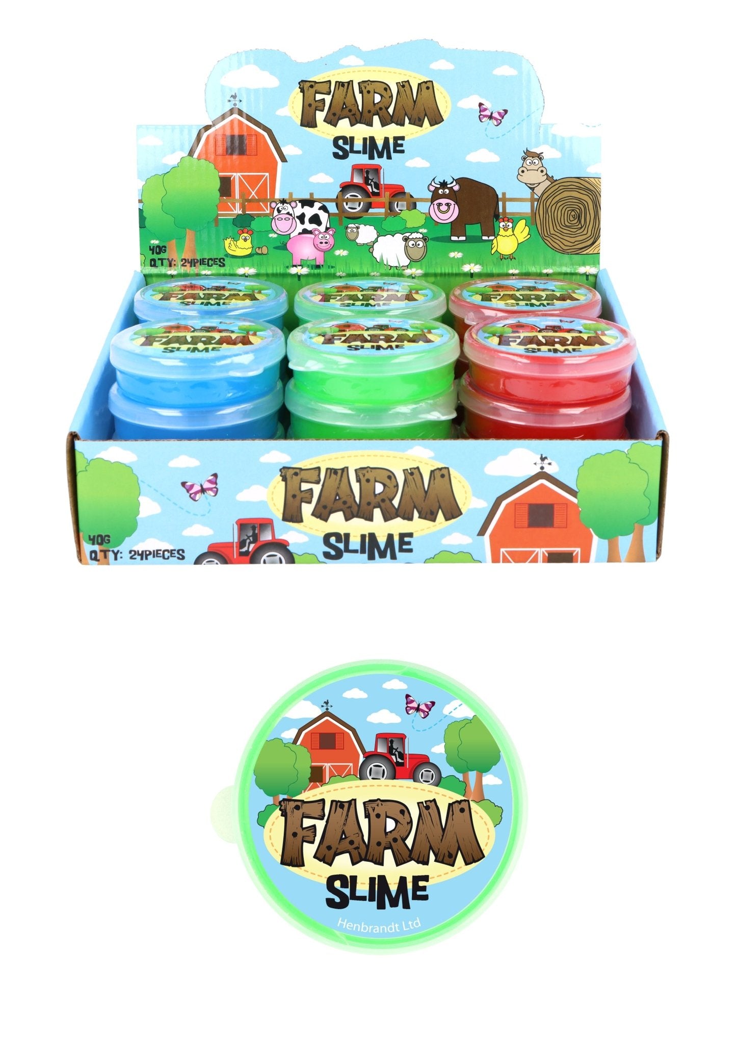 24 X Farm Animal Slime Tubs (7cm x 2cm) Pack size - Bulk Bargain