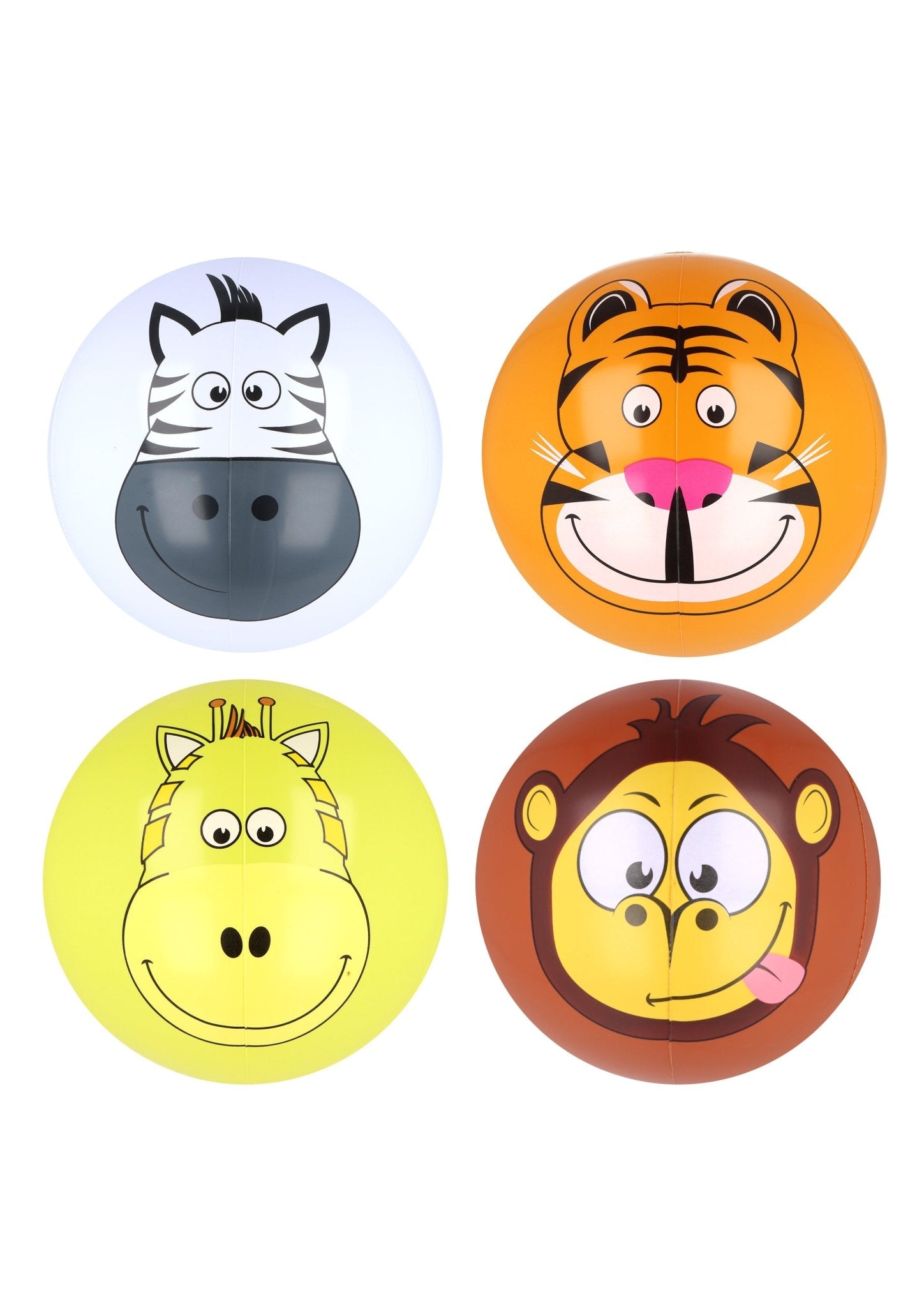24 x Inflatable Beach Ball with Jungle Faces (30cm) 4 Assorted Designs - Bulk Bargain