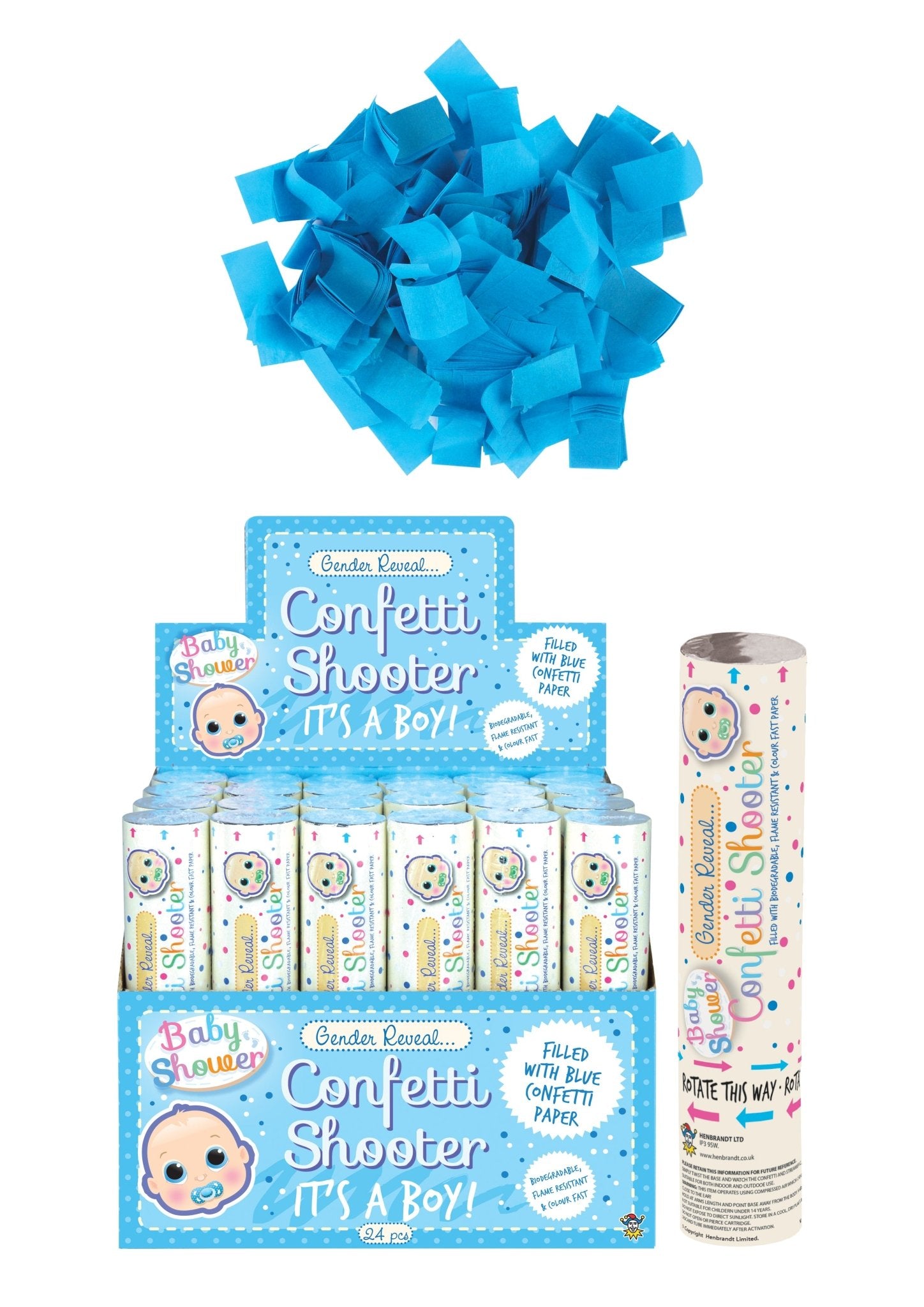 24 X It's a Boy! Paper Confetti Shooter (20cm) - Bulk Bargain