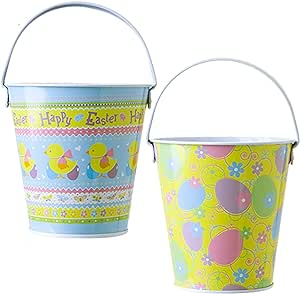 PRINTED EASTER TIN CANDY BUCKETS 4 ASSORTED X 24 - Bulk Bargain