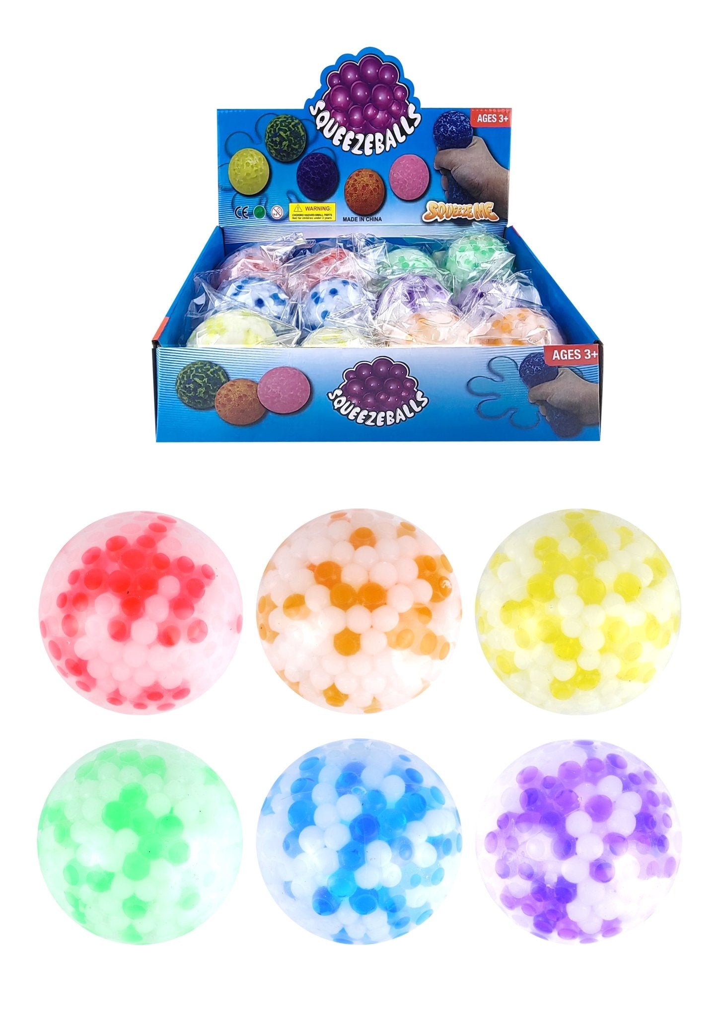Two-Tone Squeeze Ball with Beads (7cm) 6 Assorted Colours X 12 - Bulk Bargain